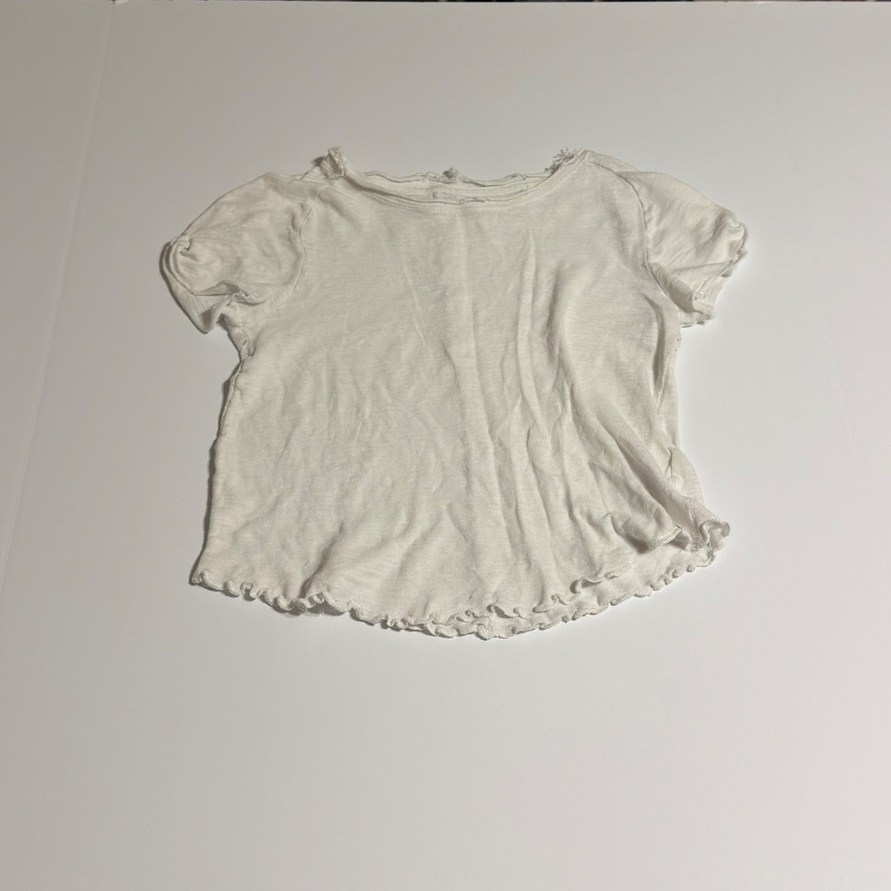 Free People We The Free White Distressed Raw Hem Short Sleeve Tee XS